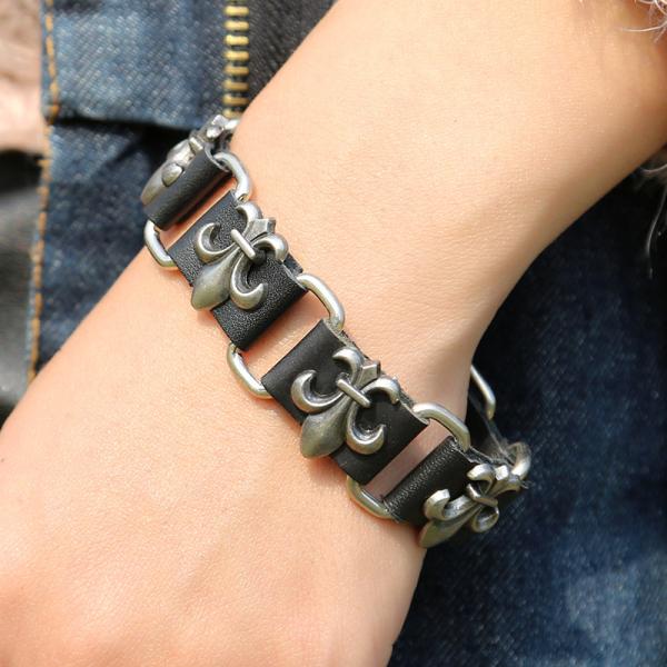 Leather bracelet Cowhide link bracelet with pop punk jewelry