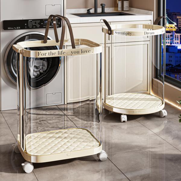 Sustainable Household Dirty Clothes Basket Simple Transparent With Handle Clothing Storage Basket Retro Sorting Basket Removable Plastic Laundry Basket