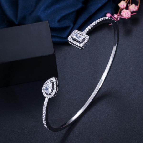 New Trendy Cubic Zirconia  Bracelets Bang Jewelry Silver Color Leaf Charm CZ Crystal Female Bracelets Bangles for Women
