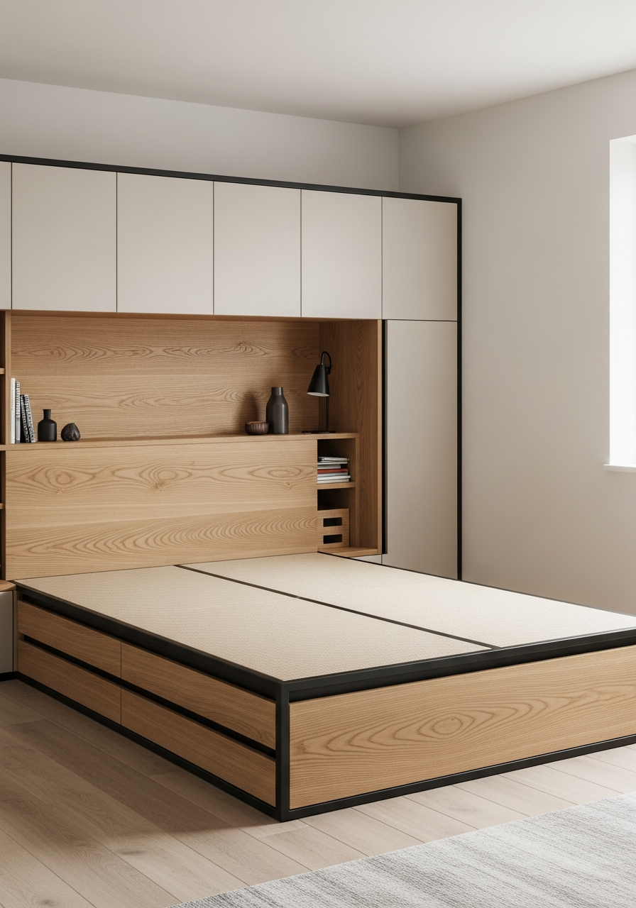 Low-Profile Japandi Tatami Platform Bed in 304 Stainless Steel