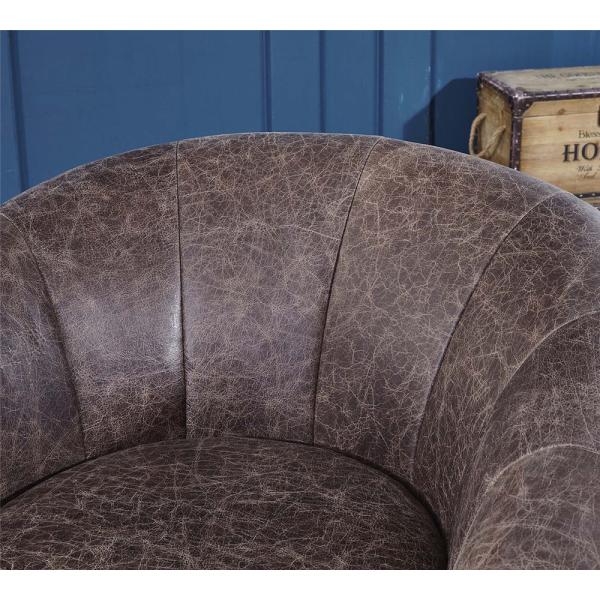 Round Shape Leather Bucket Chair , Brown Leather Accent Chair Painted Protection Metal Legs