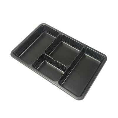 Four Compartments Food Contact Safe Black PP Serving Tray