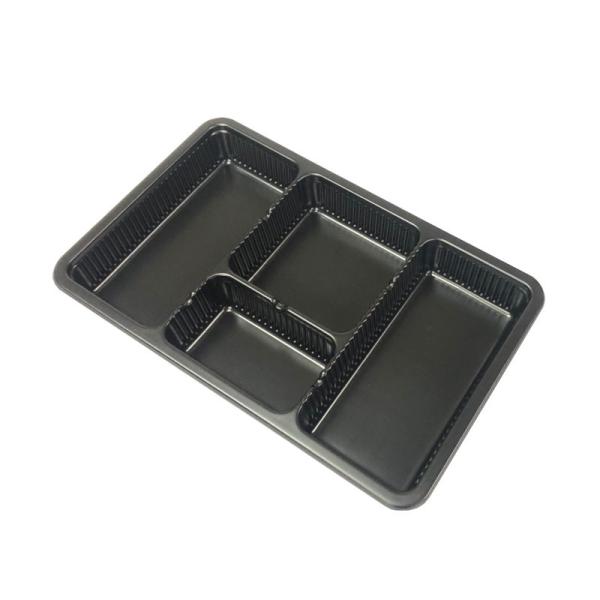 Four Compartments Food Contact Safe Black PP Serving Tray