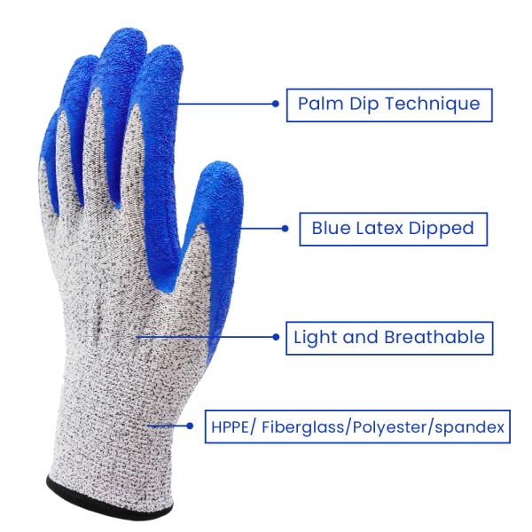 Durable Latex Safety Gloves Wear Resistant Crinkle Latex Rubber Construction Gloves