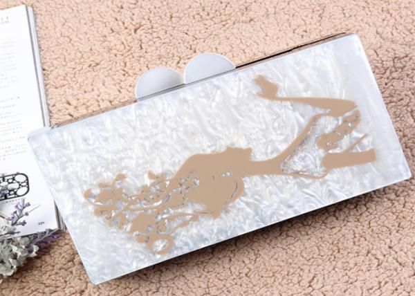 Cloth Lining Acrylic Clutch Bag , Acrylic Evening Bag Painted Women And Hair Pattern
