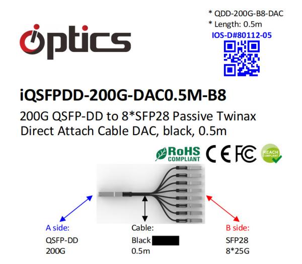 200G QSFPDD to 8x25G SFP28 Breakout DAC(Direct Attach Cable)  (Passive) 0.5M 200G QSFPDD DAC