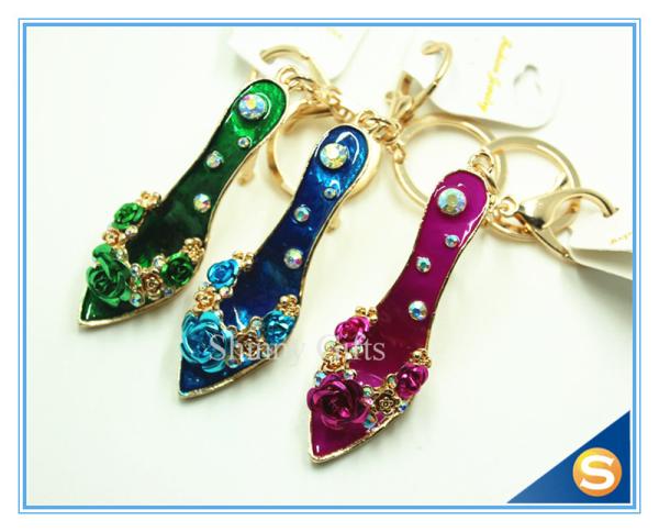 Rhinestone High Heeled Shoes Connecting Metal Key Chain Metal Charm Pendant Purse Bag Key Ring
