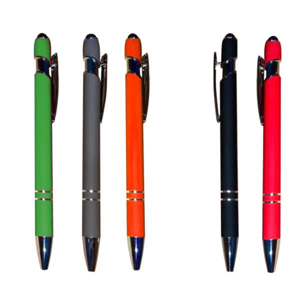 Fancy aluminum pole Advertising pen with rubber touch Metal touch pen Aluminum tube ballpoint pen