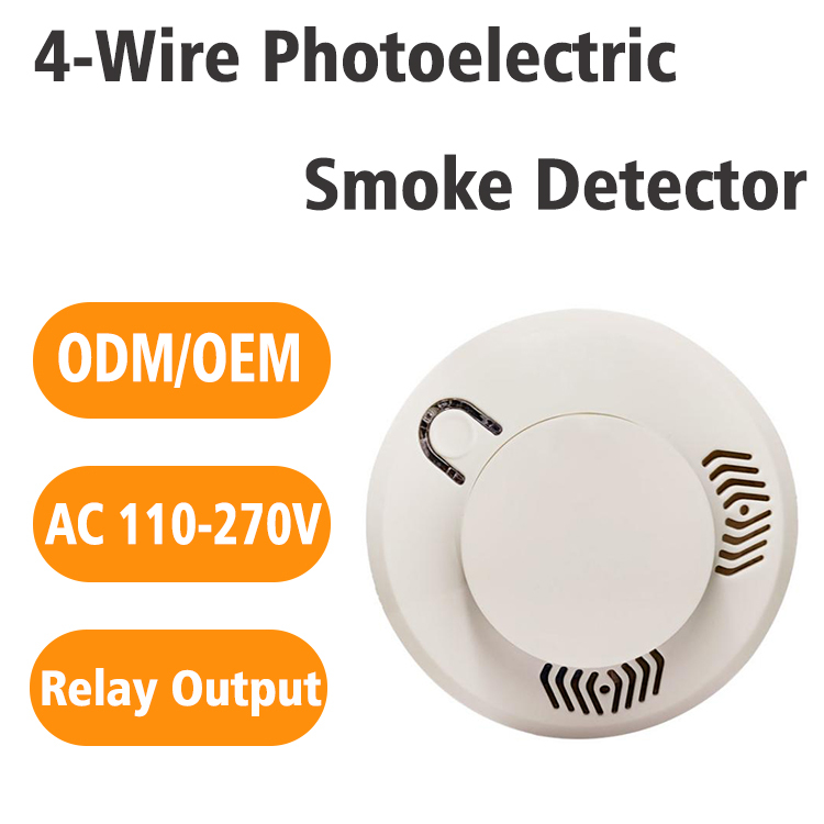 4-Wire Photoelectric Smoke Detector AC 110V White ABS Plastic Relay Output Industrial Fire Alarm Sensor for Factory
