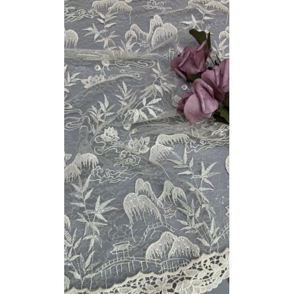Embroidered Leafy Elegant Floral Lace Fabric For Dressmaking Wedding Gowns Soft Lightweight
