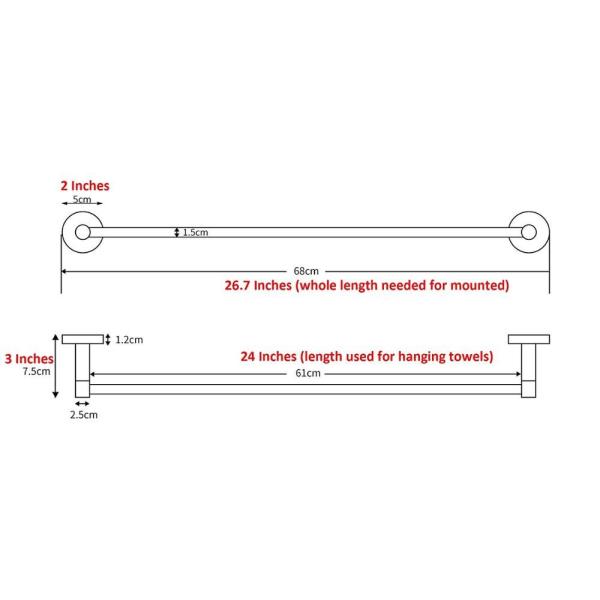 Brushed Gold  Bathroom Towel Rack Bathroom Single Towel Rack 24 Inches