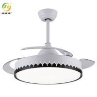 72W 42 Inch Retractable Blades Smart Black Ceiling Fan Light LED Metal Acrylic