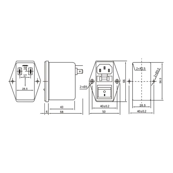 DBI5 IEC Filter Socket Power с предохранителем и переключателем 1A-10A EMI Line Filter