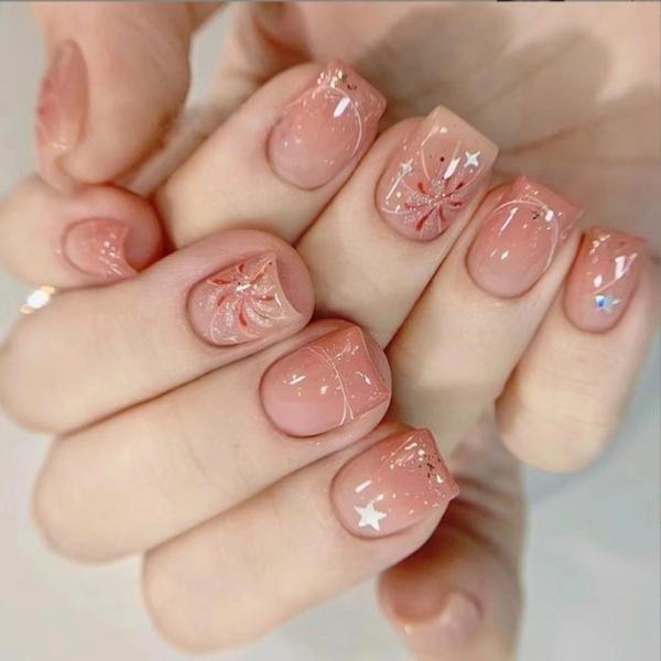Design Press On Nails Full Cover Artificial Fingernails in Cheek Ballerina Style