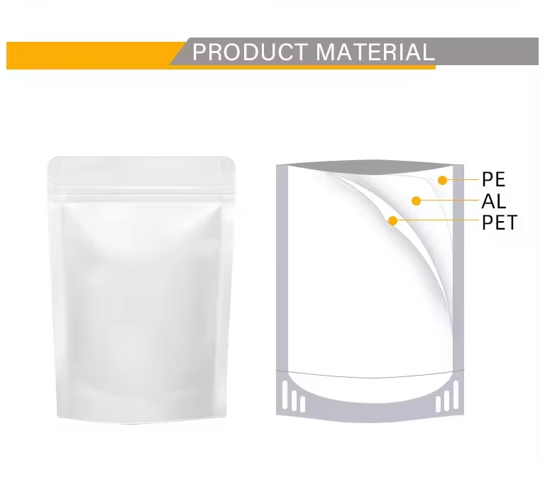 Aluminum Foil Plastic Vacuum Seal Packaging Bag Self Supporting Mylar Bag Custom Order Barrier Silver OEM Packaging Film