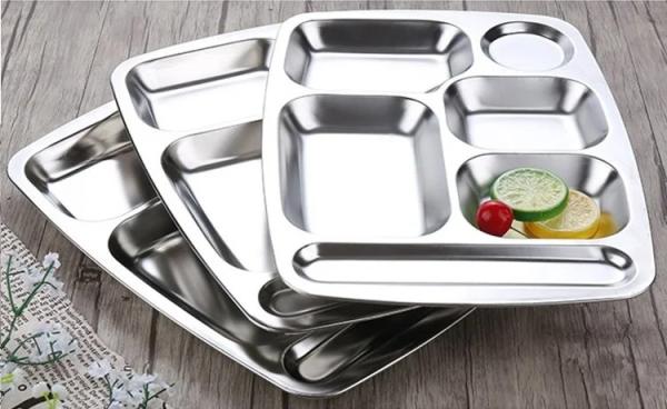 Canteen 5 Compartment Steel Plates Tableware And Utensils Eco Friendly