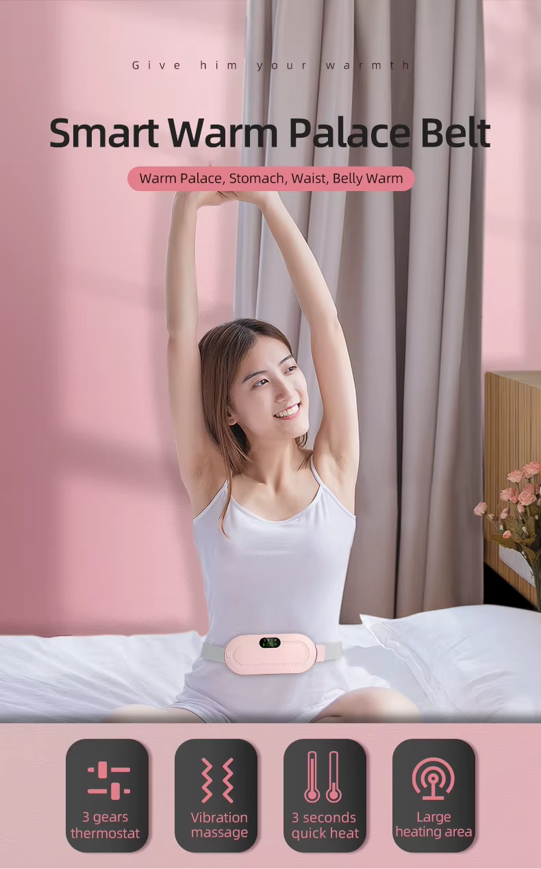 Pink Menstrual Heating Massage Belt - Digital Display Abdominal Pain Relief Pad for Women