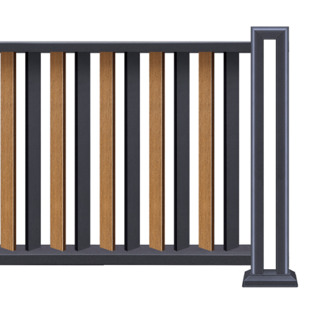 Custom Villa Aluminum Fence with Vertical Slat Wood Look and Matte Finish for Outdoor Backyard