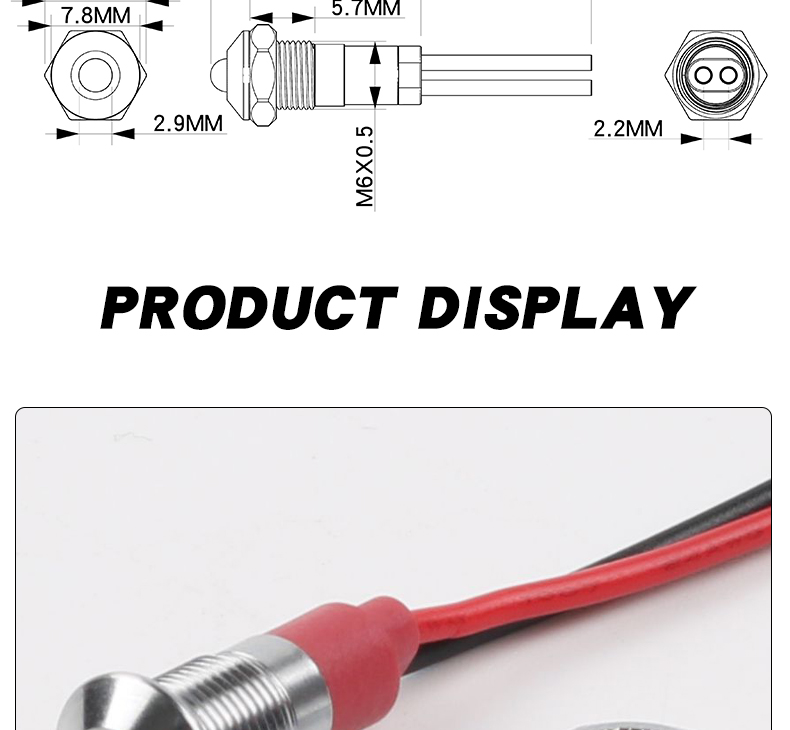 HongYe YZ-6MM-DDZ Waterproof IP65 Metal LED Indicator Light Multi-color 50,000 Hours Lifespan 6V-24V-220V for Industrial