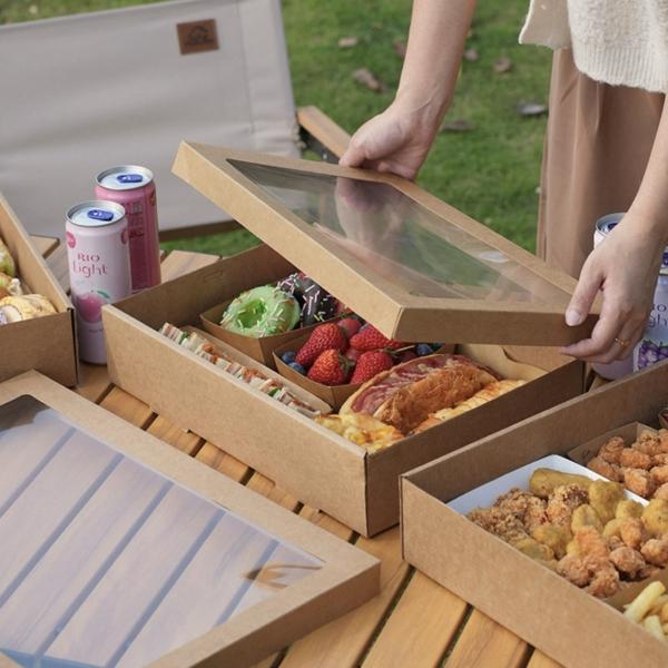 Multi-Size Disposable Kraft Paper Takeout Containers  Salad / Cake / Fruit / Sushi Boxes with Clear Window