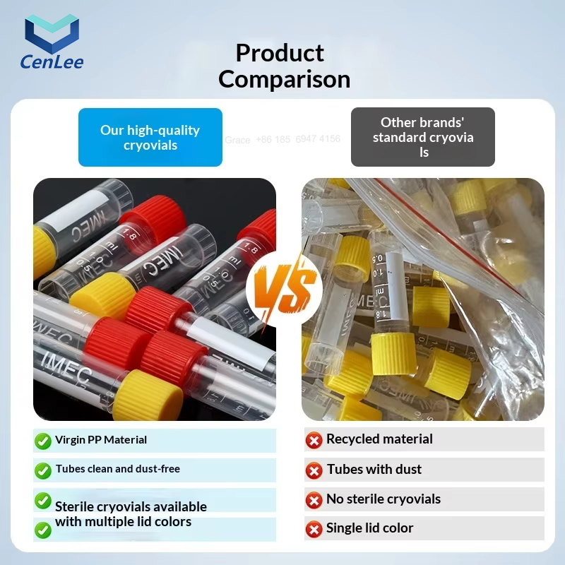 Cenlee Single-Use Cryogenic Cell Storage Tubes Ultra-Low Temperature Sample Storage Liquid Nitrogen High-Threaded 0.5/1.5/2 mL
