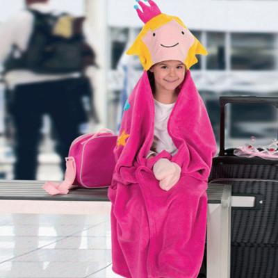 Red Embroidery Flannel Hoodie Blanket Smooth Kids Animal Hooded Blanket