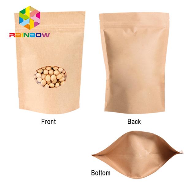 Stand Up Brown Paper Bags For Candy Packaging With Window / Kraft paper bag for food
