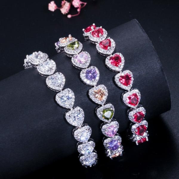 Elegant Prom Party Bracelets Jewelry Heart Shape Bracelets Blue Purple Red Green Yellow Crystal Stone Charm Bracelets