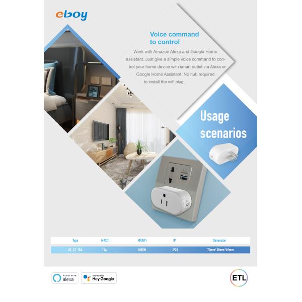 WiFi / 3G / 4G Internet Connection Size 78*38*49mm Plastic Smart Plug Socket