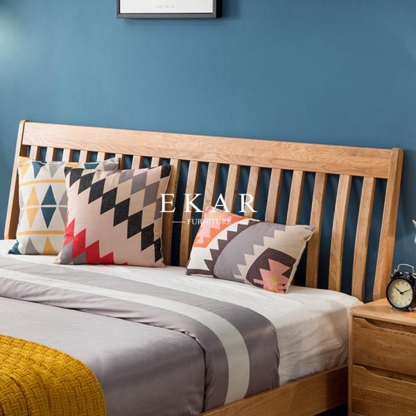 New Modern Simple Design King Size Oak Solid Wood Bedroom Furniture Nordic Bed