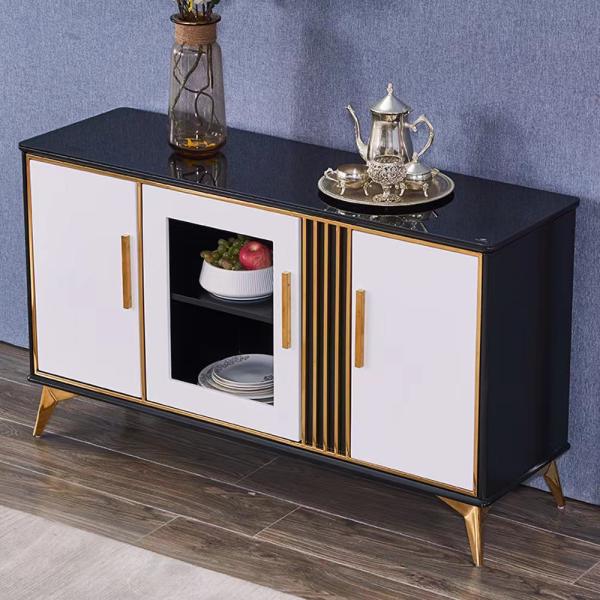 White Luxury Sideboard Cabinets Marble Facet Metal Glass Door Custom