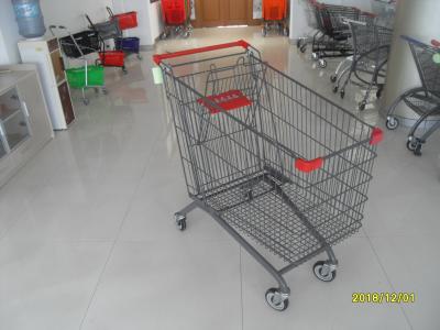 Zinc Plated Clear Powder Coating Supermarket Shopping Carts With Red Plastic Parts