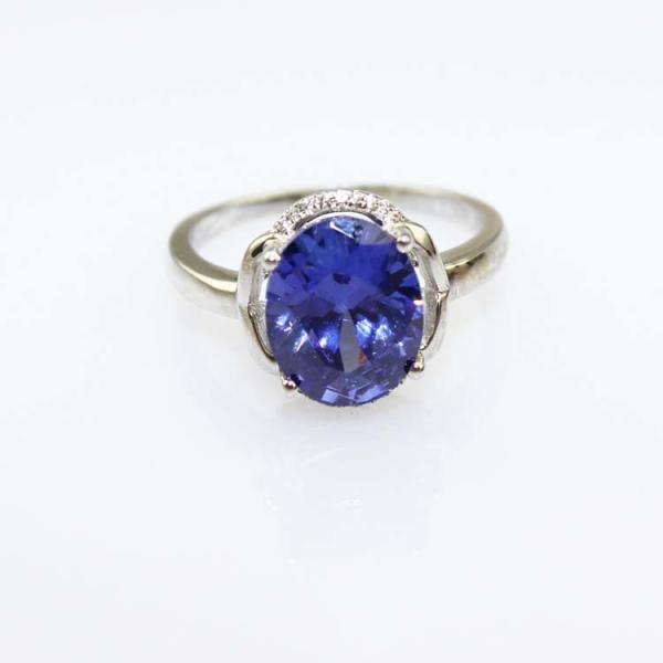 White Gold Plated 925 Silver Tanzanite Cubic Zircon  Gemstone Ring (R227)