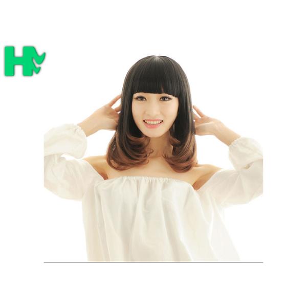 Natural Straight Heat Resistant Fiber Wigs Lace Front With Dark Brown