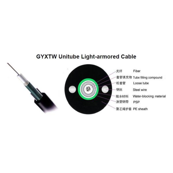 Outdoor 2 Core Armored Cable Fiber Optical With MDPE Sheath 7.6mm Diameter
