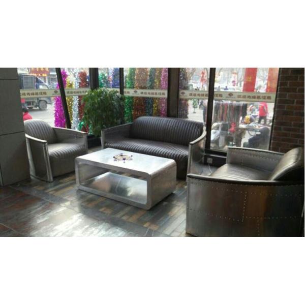 Industrial Style Home Leather Couch Wooden Frame Aviator Furniture aluminum sofa aviator sofa