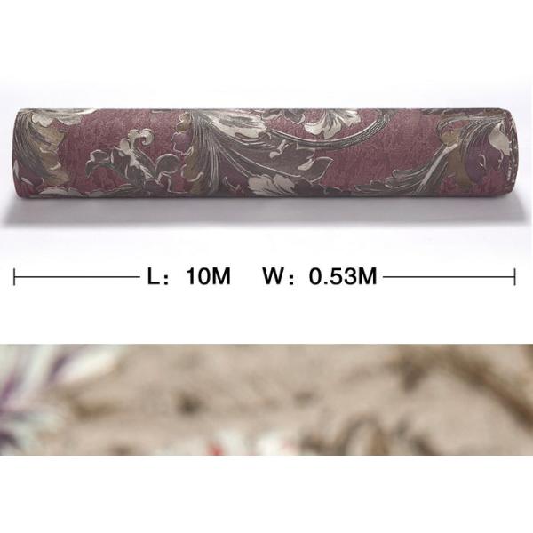 Waterproof Retro Style Wallpapers Embossed Vantage Plum Floral Pattern