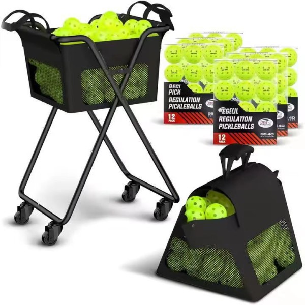 Foldable Waterproof Portable Pickleball Ball Caddy Tennis Ball Basket with Wheels for Easy Transport