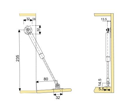 Copper / Plastic Damping Door Gas Spring , Cabinet Lift Support Customized Color