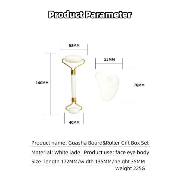 Skin Care Tool Natural White Jade Stone Gua Sha Scraping Board Guasha Face Roller Gift Box Set for Body Muscles Massage