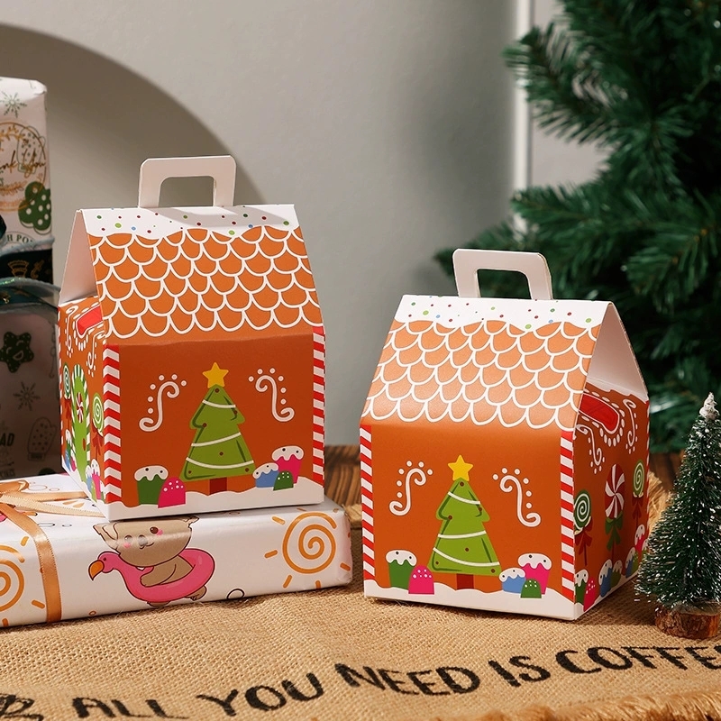 Gingerbread House Christmas Paper Gable Box With Top Handle For Treats