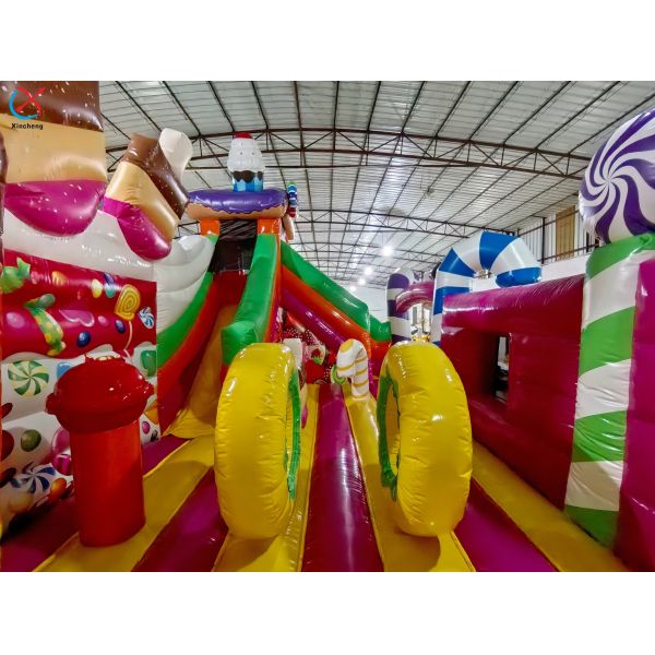 Commercial Christmas Candy Colorful Big Inflatable Bounce House Slide Fun City