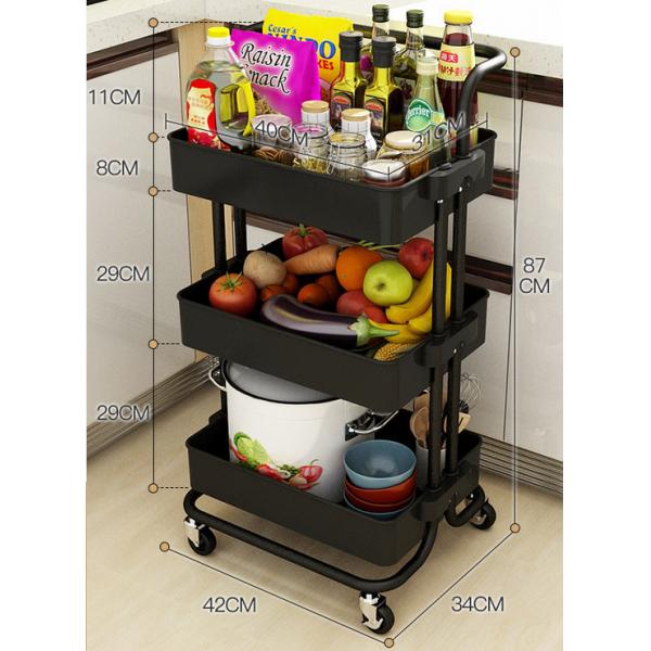 Wear Resistant Kitchen 45KG Bearing ABS 3 Shelf Trolley