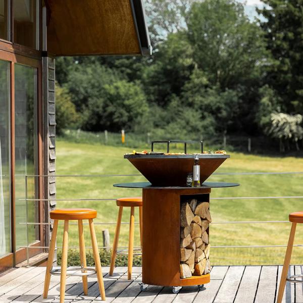 Outdoor Garden Bbq Kitchen Grill Corten Steel Barbecue Wood Burning