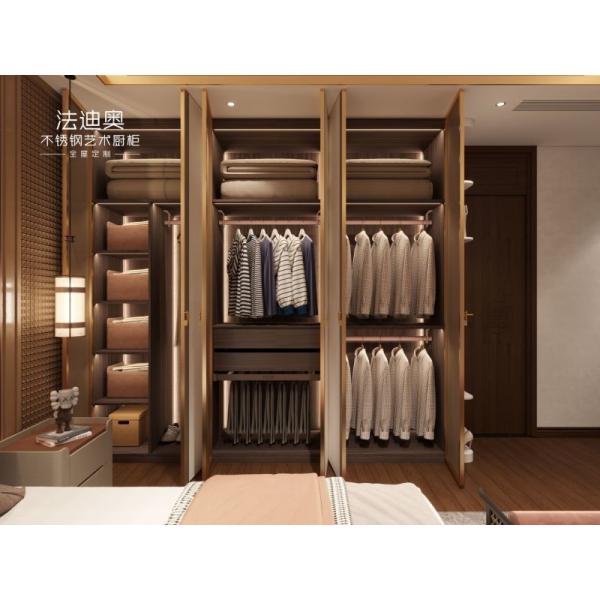 SS Metal Bedroom Wardrobes With Two Tone Design And Multiple Storage Options