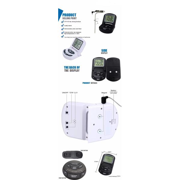 DTH-65 Waterproof Digital Food Thermometer And Kitchen Cooking Thermometer With External Probe And Timer Function