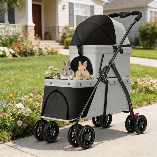 Foldable Pet Stroller Detachable Carrier Shockproof Waterproof 4 Wheel Travel Cart for Dog Cat B2B