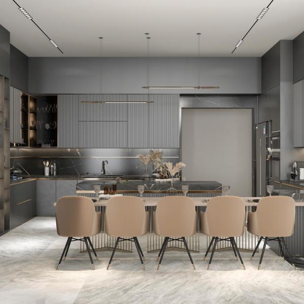 Custom Solid Wood Cupboard Cabinetry Set Luxury Kitchen Cabinets For Villa