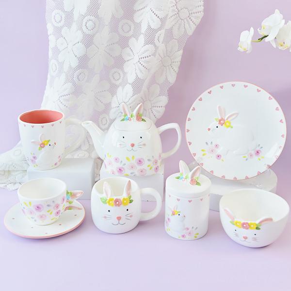 Creative Cute Rabbit Ceramic Tableware Set Embossed Craft For Home Easter Dinnerware