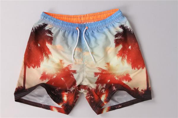 Contrast Color Waistband Hawaiian Print Swim Trunks With Mesh Brief